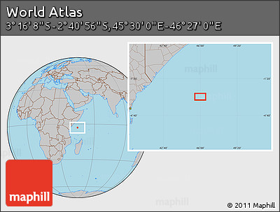 Gray Location Map of the Area around 2° 58' 32" S, 45° 58' 30" E