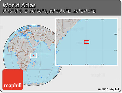 Gray Location Map of the Area around 2° 58' 32" S, 45° 58' 30" E