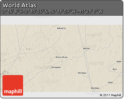 Shaded Relief 3D Map of the Area around 2° 58' 32" S, 45° 49' 30" W
