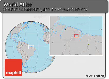 Gray Location Map of the Area around 2° 58' 32" S, 45° 49' 30" W