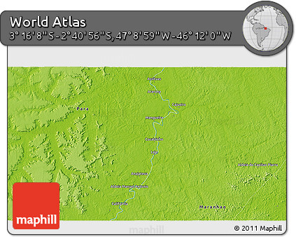Physical 3D Map of the Area around 2° 58' 32" S, 46° 40' 29" W