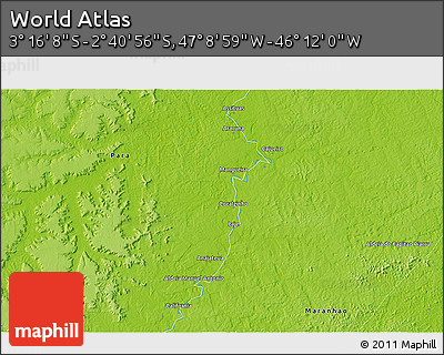 Physical 3D Map of the Area around 2° 58' 32" S, 46° 40' 29" W