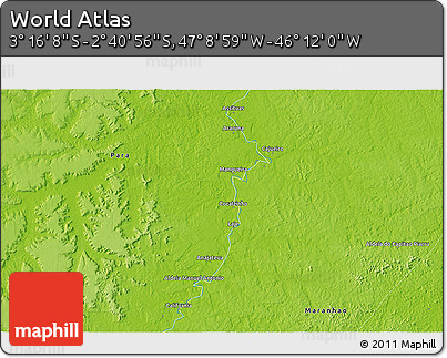 Physical 3D Map of the Area around 2° 58' 32" S, 46° 40' 29" W