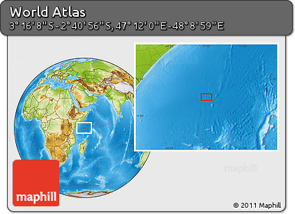 Physical Location Map of the Area around 2° 58' 32" S, 47° 40' 29" E