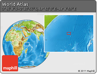 Physical Location Map of the Area around 2° 58' 32" S, 47° 40' 29" E