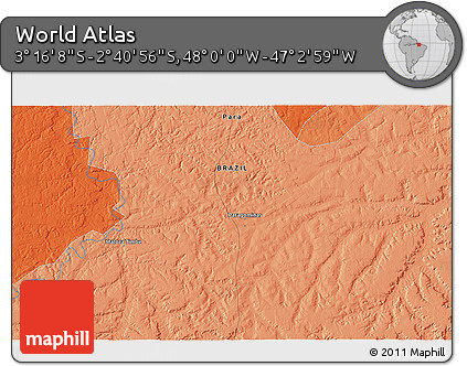Political 3D Map of the Area around 2° 58' 32" S, 47° 31' 29" W