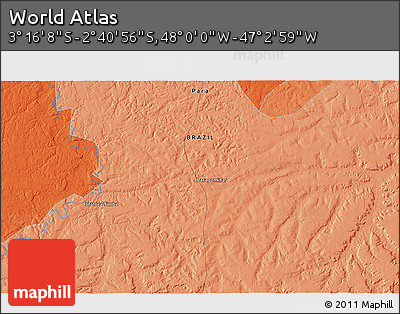 Political 3D Map of the Area around 2° 58' 32" S, 47° 31' 29" W