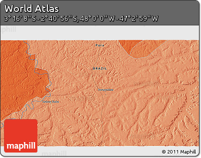 Political 3D Map of the Area around 2° 58' 32" S, 47° 31' 29" W