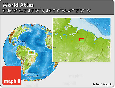 Physical Location Map of the Area around 2° 58' 32" S, 47° 31' 29" W