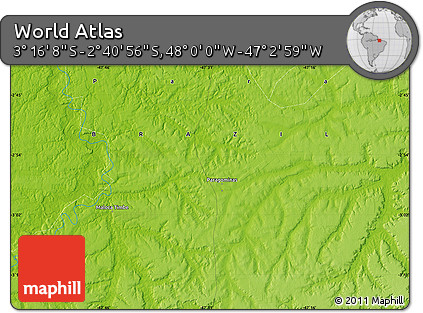 Physical Map of the Area around 2° 58' 32" S, 47° 31' 29" W
