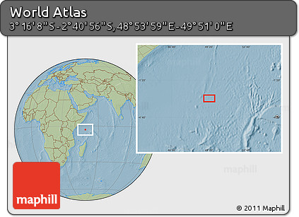 Savanna Style Location Map of the Area around 2° 58' 32" S, 49° 22' 30" E, hill shading