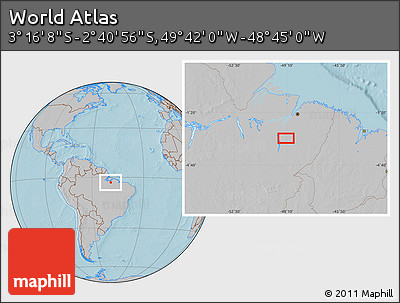 Gray Location Map of the Area around 2° 58' 32" S, 49° 13' 30" W, hill shading
