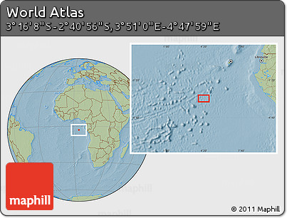 Savanna Style Location Map of the Area around 2° 58' 32" S, 4° 19' 30" E, hill shading