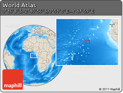 Shaded Relief Location Map of the Area around 2° 58' 32" S, 4° 19' 30" E