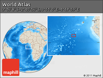Shaded Relief Location Map of the Area around 2° 58' 32" S, 4° 19' 30" E