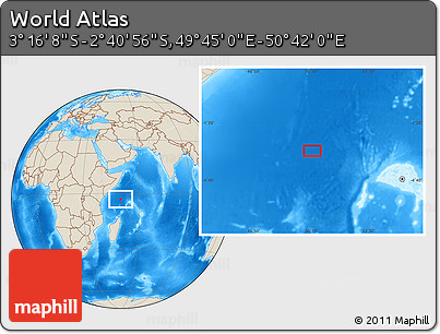 Shaded Relief Location Map of the Area around 2° 58' 32" S, 50° 13' 30" E