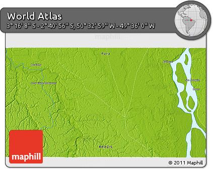 Physical 3D Map of the Area around 2° 58' 32" S, 50° 4' 30" W