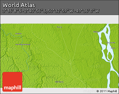 Physical 3D Map of the Area around 2° 58' 32" S, 50° 4' 30" W