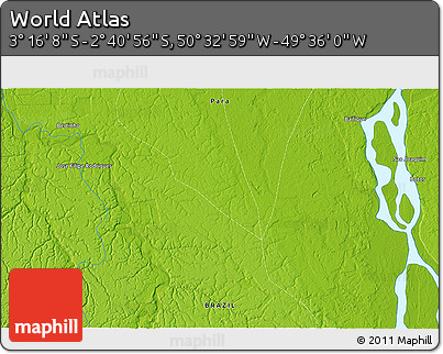 Physical 3D Map of the Area around 2° 58' 32" S, 50° 4' 30" W