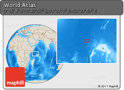 Shaded Relief Location Map of the Area around 2° 58' 32" S, 51° 55' 29" E