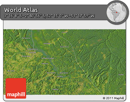 Satellite 3D Map of the Area around 2° 58' 32" S, 51° 46' 29" W