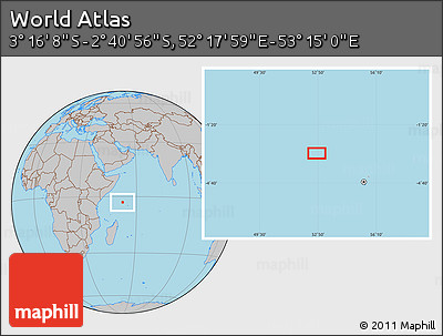 Gray Location Map of the Area around 2° 58' 32" S, 52° 46' 29" E