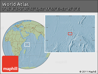 Savanna Style Location Map of the Area around 2° 58' 32" S, 52° 46' 29" E, hill shading