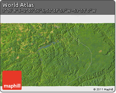 Satellite 3D Map of the Area around 2° 58' 32" S, 54° 19' 30" W
