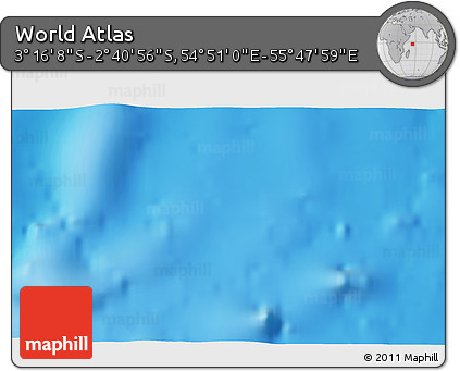 Shaded Relief 3D Map of the Area around 2° 58' 32" S, 55° 19' 30" E