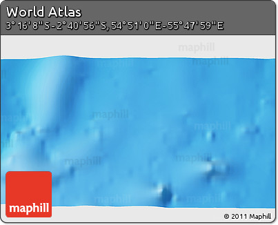 Shaded Relief 3D Map of the Area around 2° 58' 32" S, 55° 19' 30" E