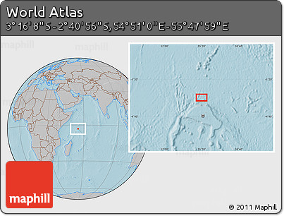 Gray Location Map of the Area around 2° 58' 32" S, 55° 19' 30" E, hill shading