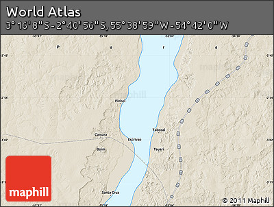 Shaded Relief Map of the Area around 2° 58' 32" S, 55° 10' 29" W
