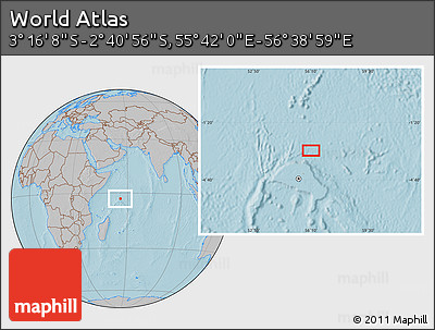 Gray Location Map of the Area around 2° 58' 32" S, 56° 10' 29" E, hill shading