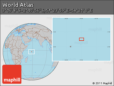 Gray Location Map of the Area around 2° 58' 32" S, 57° 52' 30" E