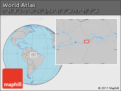 Gray Location Map of the Area around 2° 58' 32" S, 57° 43' 30" W