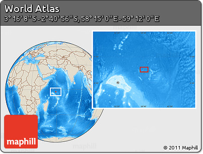 Shaded Relief Location Map of the Area around 2° 58' 32" S, 58° 43' 30" E