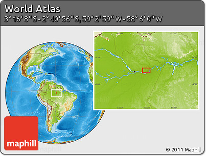 Physical Location Map of the Area around 2° 58' 32" S, 58° 34' 30" W