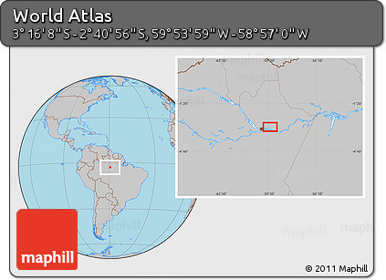 Gray Location Map of the Area around 2° 58' 32" S, 59° 25' 29" W