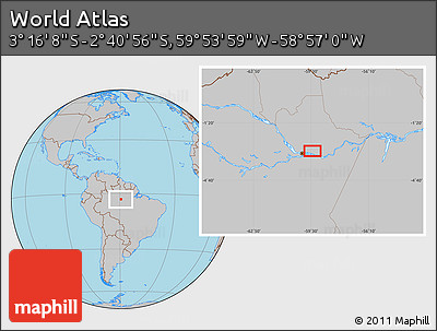 Gray Location Map of the Area around 2° 58' 32" S, 59° 25' 29" W