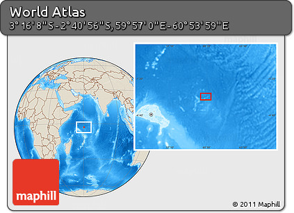 Shaded Relief Location Map of the Area around 2° 58' 32" S, 60° 25' 29" E