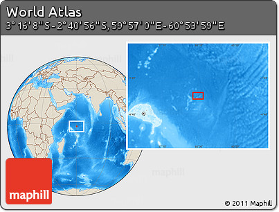 Shaded Relief Location Map of the Area around 2° 58' 32" S, 60° 25' 29" E