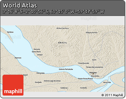 Shaded Relief 3D Map of the Area around 2° 58' 32" S, 60° 16' 29" W