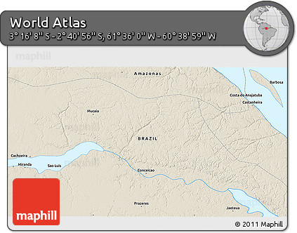 Shaded Relief 3D Map of the Area around 2° 58' 32" S, 61° 7' 30" W