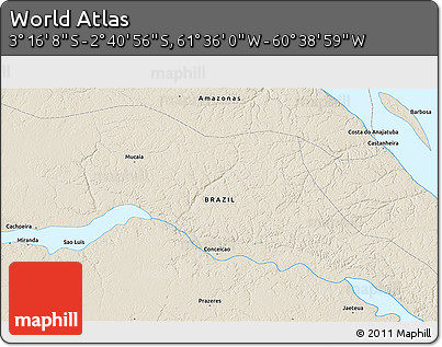 Shaded Relief 3D Map of the Area around 2° 58' 32" S, 61° 7' 30" W
