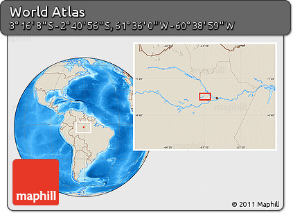 Shaded Relief Location Map of the Area around 2° 58' 32" S, 61° 7' 30" W