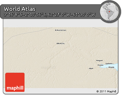 Shaded Relief 3D Map of the Area around 2° 58' 32" S, 61° 58' 30" W