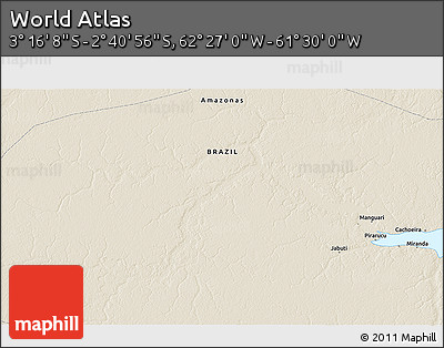 Shaded Relief 3D Map of the Area around 2° 58' 32" S, 61° 58' 30" W