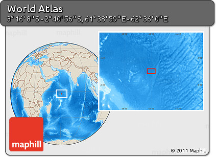 Shaded Relief Location Map of the Area around 2° 58' 32" S, 62° 7' 30" E