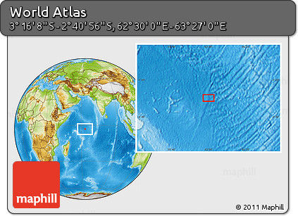 Physical Location Map of the Area around 2° 58' 32" S, 62° 58' 30" E