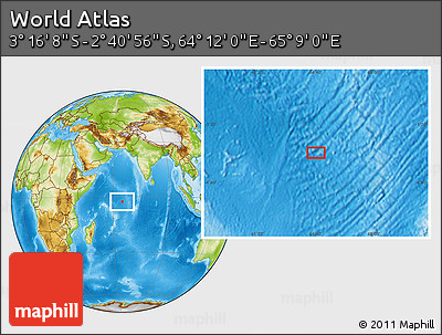Physical Location Map of the Area around 2° 58' 32" S, 64° 40' 30" E